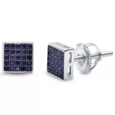 6mm Square Black Onyx Micro Pave .925 Sterling Silver Earrings • $18.08