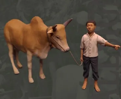 1/35 Resin Figure Model Kit Civilian Boy Child Cow Cattle Vietnam War Unpainted • $16.55