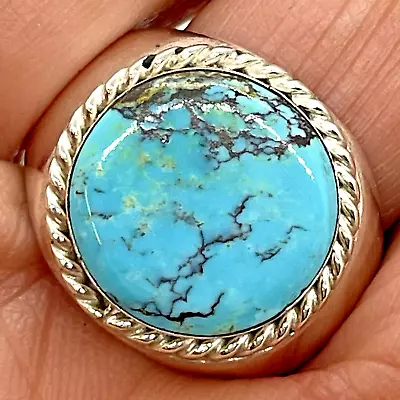 Zuni Natural Turquoise Men's Ring SIze 12 Sterling Arlen Quetawki Native 15.3g • $161.94