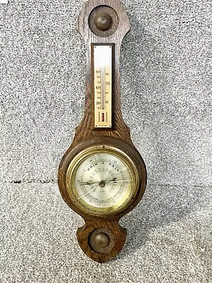 Vintage Antique Wooden Oak Barometer Made In England With Thermometer • £22.99