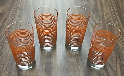 Vintage Libbey Mid Century Modern Glassware Set 5” Orange Stripe (4) • $55