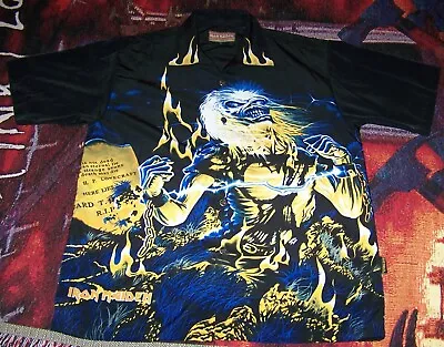 Vintage IRON MAIDEN LIVE AFTER DEATH Dragonfly Button Dress Collar Shirt Size L • $149.99