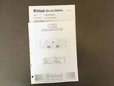 McIntosh C22 Preamplifier Service Manual W/ Bulletin Original Mint Condition • $19.99