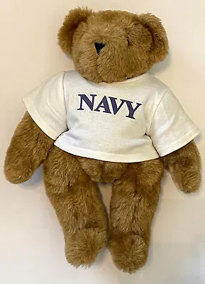Vermont Teddy Bear 15  Jointed Brown Bear Plush Stuffed Animal In NAVY T-Shirt • $14.99