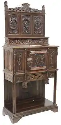 Cupboard Cabinet  Vestry Spanish Renaissance Revival Oak Crest  1800s! • $2475