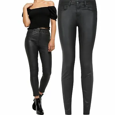 £11.99 • Buy Ladies Women High Waist PU Leather Look Stretchy Jeans Trousers Lift & Shape