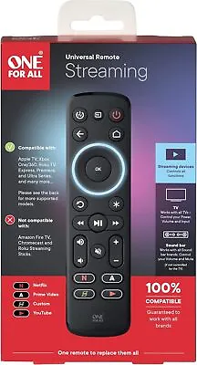 One For All Streamer Remote – Universal Remote Control For Up To 3 Devices NEW • £14.99