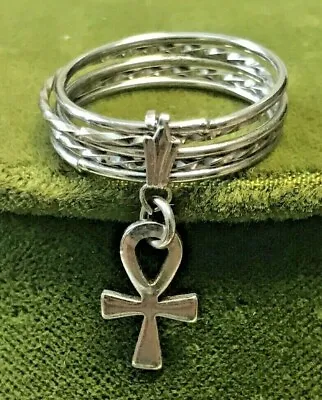 Vintage Handmade Silver Plated Ankh Cross Stacking Nested Ring Size 6.5 • $17.99