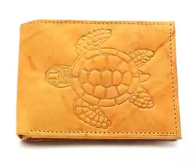 Bifold L Shape Beige Plain Compact Leather Wallet With Turtle Embossed Design  • $11.99