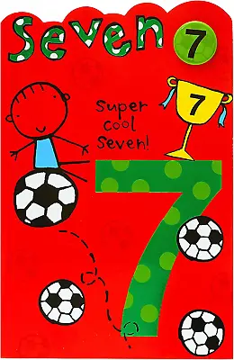 7th Birthday Card - Birthday Card 7-Year-Old Boy - Football Design - Badge • £4.40