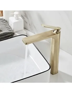 Contemporary Single Handle Tall Brushed Nickel Gold Bathroom Vessel Sink Faucet • $85.49