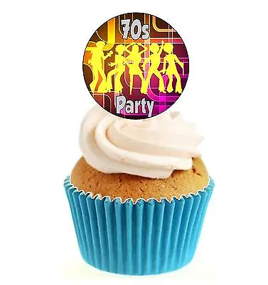 Novelty 70s Party Silhouettes Yellow 12 Edible Stand Up Wafer Paper Cake Toppers • £3.29