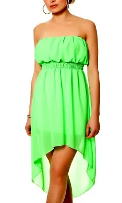 Sexy Miss Ladies Mullet High Low Chiffon Mini Dress Bandeau Dress XS-S N Green • $29.22