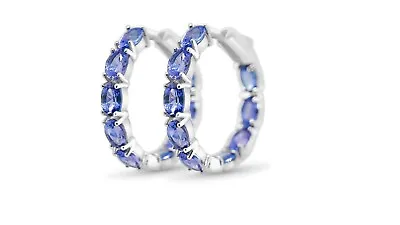 Genuine Tanzanite Hoop Silver Natural Gemstone Earrings. • $600