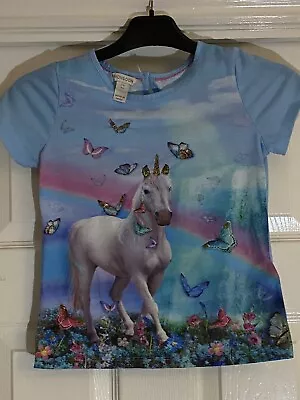 Monsoon Unicorn Girls 7-8 Tshirt Top Sequin  • £4