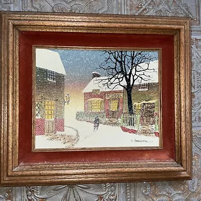 Original H. Hargrove Oil Painting Snow School Dickens Certified Picture • $99