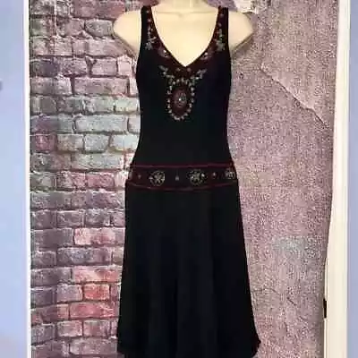 Vintage Vera Cristina Beaded Black Silk Drop Waist Dress Size 8 EUC • $68.25