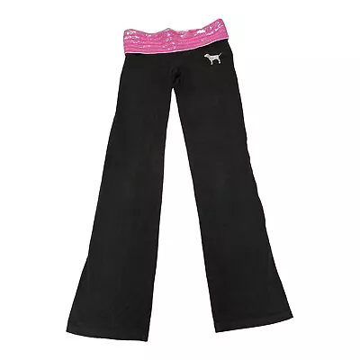 Victoria Secret Pink Y2K Yoga Pants Size M Black Sequin Fold Over Waistband • $45