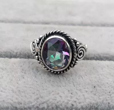 Mystic Topaz Ring 925 Sterling Silver Band Ring Statement Handmade Jewelry YH43 • $12.72