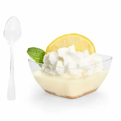 100 Mini Plastic Dessert Cups With Spoons - 2 Oz Square Shooters • $18.98
