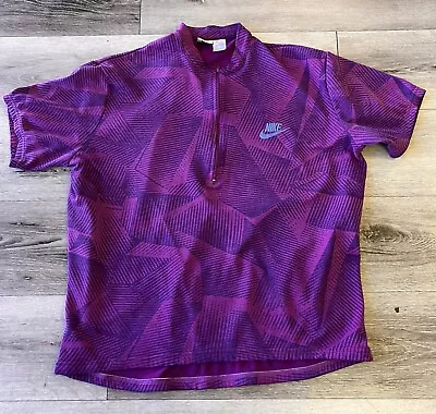 Vintage Nike ACG Cycling Shirt XL Purple Geometric Print 90s Jersey 1/4 Zip • $40