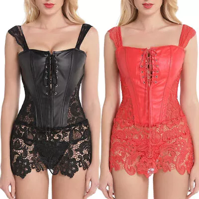 Sexy Women Corset Dress &G-String Panties Lace Lingerie Costume Party Overbust • £11.99