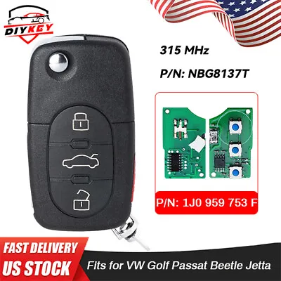 1J0 959 753 F Remote Key Fob 3+1 Button 315MHz ID48 Fits VW Golf Passat Beetle • $12.87