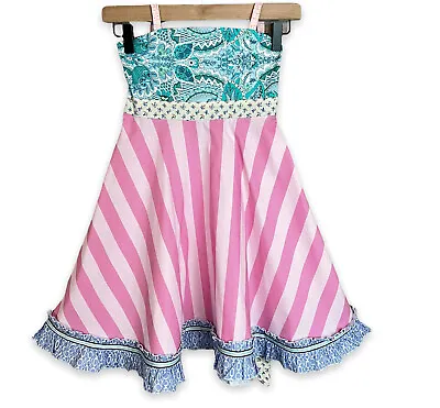 Matilda Jane Platinum Collette Roundabout Ellie Pink Striped Dress Size 8 • $98.99