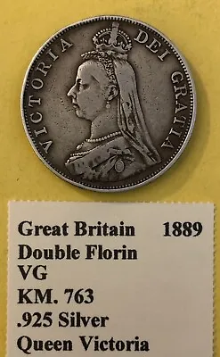 1889 Great Britain Double Florin Coin .925 Silver Queen Victoria • $49.99