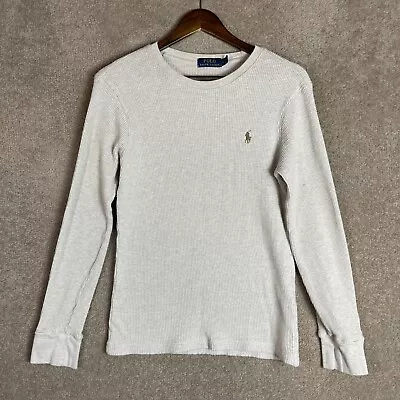 Polo Ralph Lauren Shirt Mens Medium Beige Crew Waffle Knit Long Sleeve Thermal • $17.99