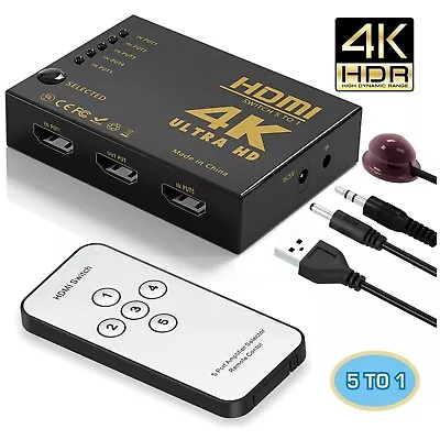 4K HDMI Switch Splitter 5 Port Selector Switcher Hub IR Remote HDTV 5 In 1 Out • $11.99