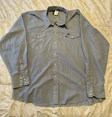 Vintage Wrangler Western Shirt 2XL Blue Pearl Buttons • $15