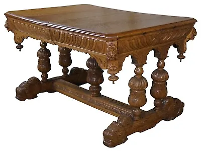 Antique Quartersawn Oak French Renaissance Revival Dining Table Library Desk  • $3995