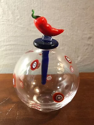 Vintage STUDIO ART GLASS PERFUME BOTTLE W/ CHILI STOPPER Millefiori Hand-blown • $26