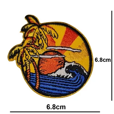 £2.49 • Buy Beach Sea Waves Sunset Embroidered  Patch Iron Or Sew On Badge Applique Logo