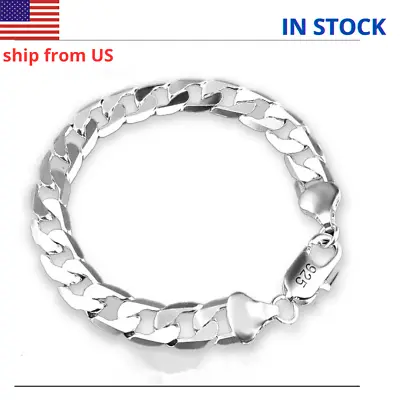 10 Mm 925 Sterling Silver Italian Bracelet Diamond-Cut Cuban  For Women Men 8  • $29.99