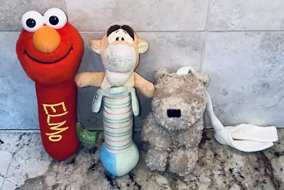 X3 Disney & Elmo Baby Rattle Lot Winnie The Pooh Infant Crib Set Doll Gift Toys • $22.99