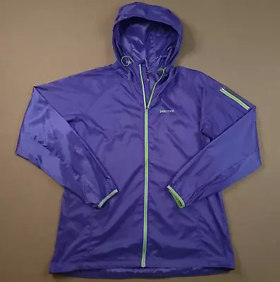 Marmot Womens Packable HoodedWindbreaker Full Zip Purple Green Size Large • $18.99