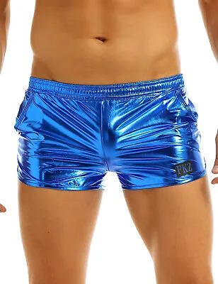 Mens Shiny Metallic Boxer Shorts Elastic Waist Sport Casual Loose Swim Trunks • $11.03