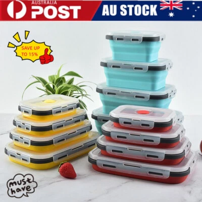 $13.57 • Buy 4 Sizes Collapsible Silicone Food Container Portable Lunch Box Containers Box AU