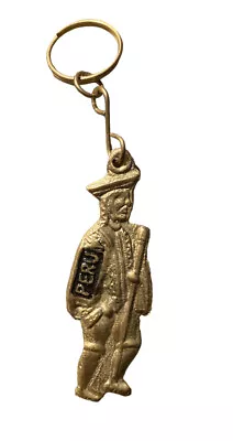 Peru Keychain Peruvian Goldtone Metal Ceremonial Souvenir Keyring Man 4” • $11.20