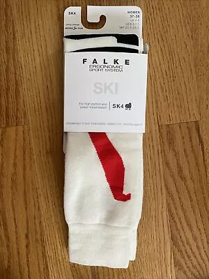 FALKE Ski Socks Women's 37-38 (6.5-7.5) SK4  Merino Wool Red White Ergonomic New • £27.94