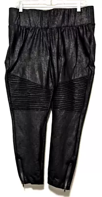 Torrid Cropped Leggings Size 1 Black Sheen Moto Cropped Zipper Cuffs Stretch • $22