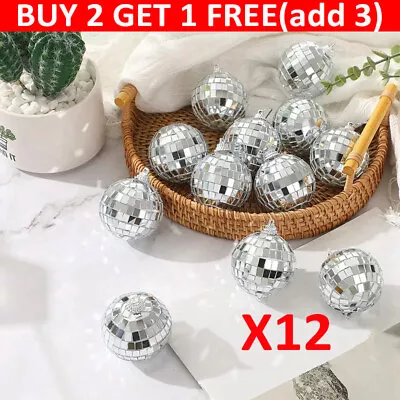 12 Glitter Lighting Ball Decoration Tree Disco Party Decor Mini Mirror Balls • £3.18