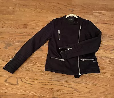 Maison Scotch & Soda Washed Black Cotton Biker Moto Jacket Size 1 • $15.50