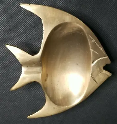 Mid Century Solid Brass Fish Angelfish Sculpture Art Ashtray Ladle Holder Footed • $22.80