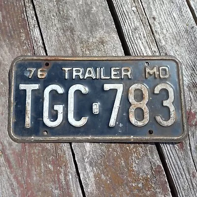 1976 Missouri TRAILER License Plate -  TGC 783  (white On Black) 76 TRAILER MO • $9.50