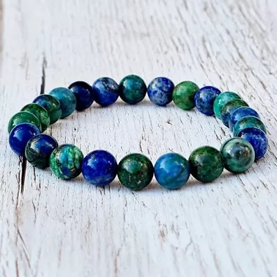 Genuine Azurite Malachite 8MM Round Beads Healing Chakra Reiki Balance Bracelet • $11.95