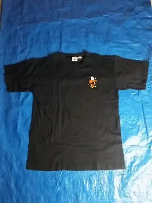 Looney Tunes Polo Size Large Acme Clothing Daffy Duck Black Embroidered T-Shirt • $19.97