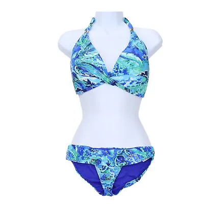 Lauren Ralph Lauren Exotic Paisley Twist-Front Bikini Swimsuit 2pc Set Blue 14 • £61.74